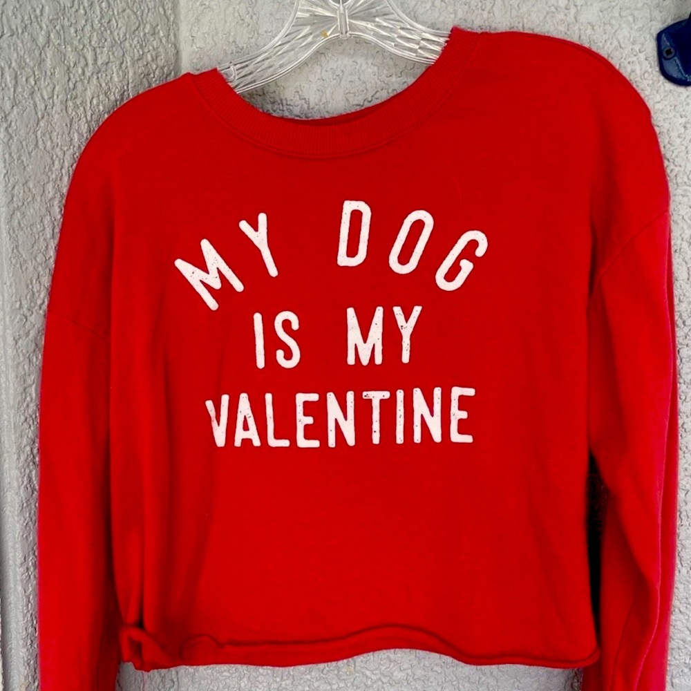 Grayson Threads red sweatshirt my dog is my valentine size XS Pullover (YG-9)